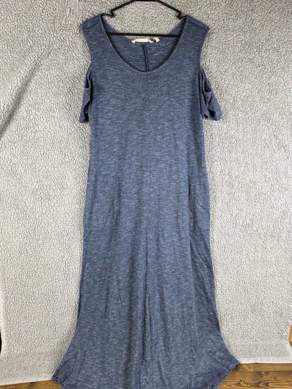 Soft Surroundings Electra Maxi Dress LP Heathered Blue Pockets Cold Shoulder